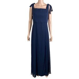 Dessy Collection Dress Womens 16 Luxchiff FL Bow Shoulder Blue Maxi Plus